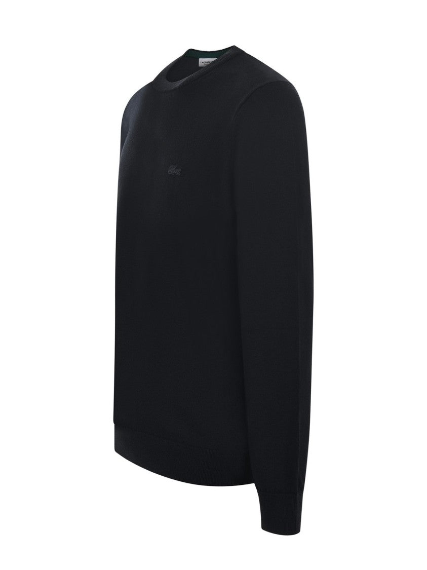 Black Wool Crew Neck Sweater with Minimalist Design