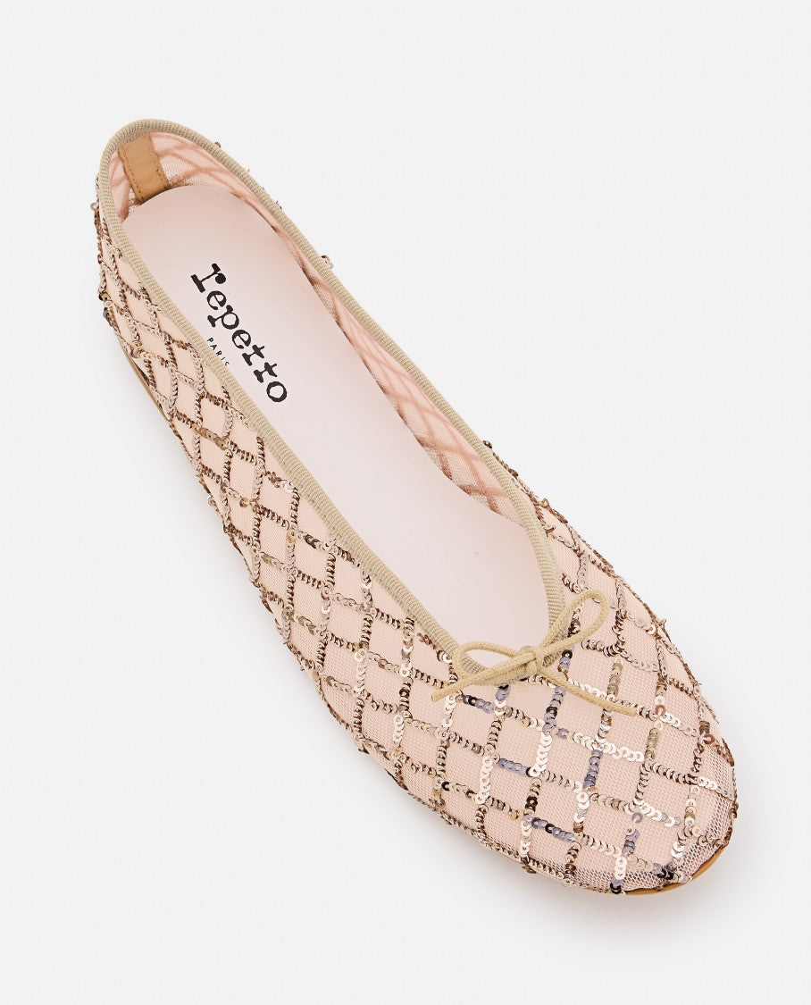 Light Gold Woven Flats With Leather-Wrapped Heel