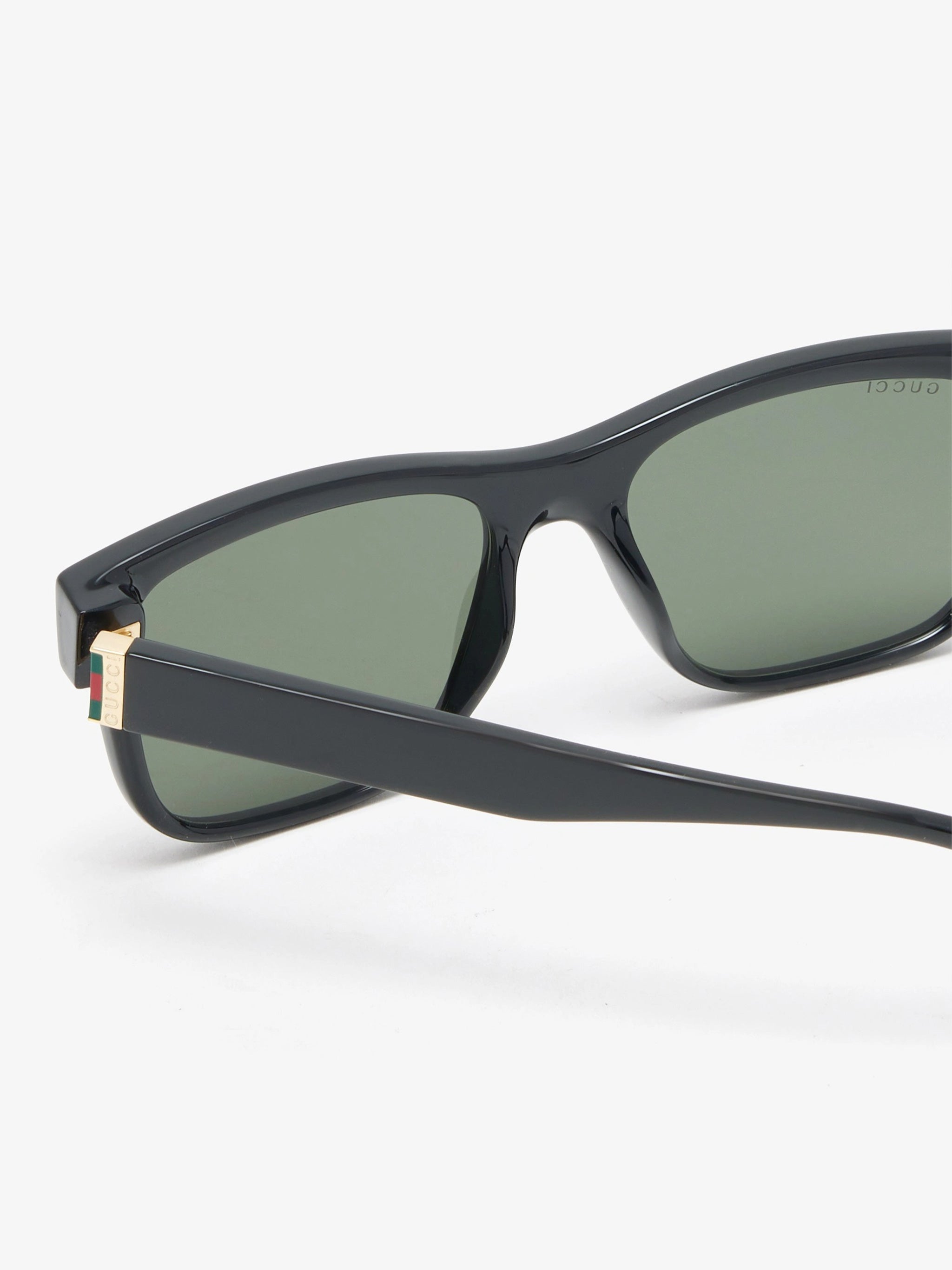 Black Rectangular Green Lens Gold Sunglasses