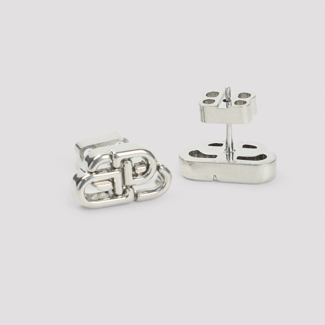 Polished Silver-Tone Double 'B' Logo Stud Earrings