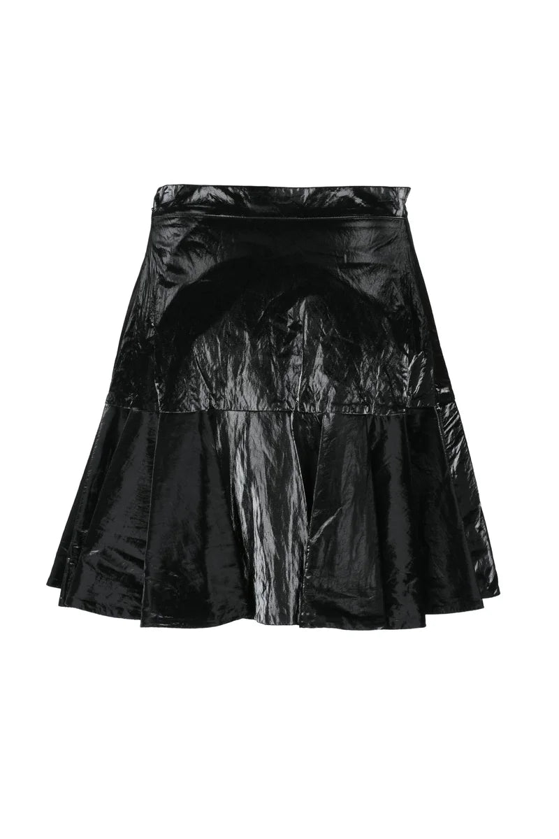 Flared Metallic Skirt - Black