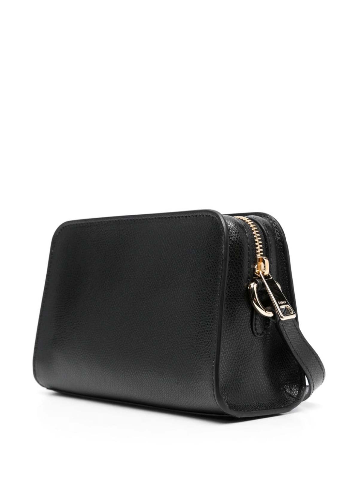 Black Leather Shoulder Bag with Zip Closure