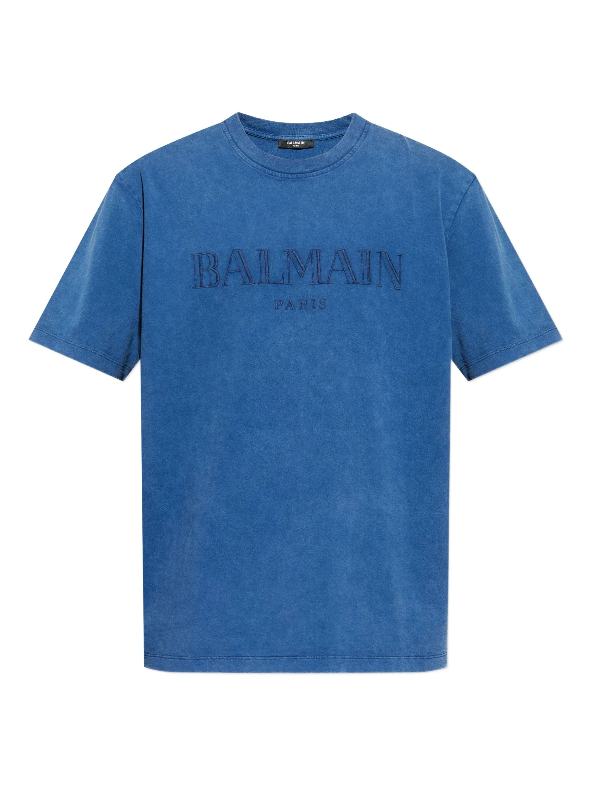 Washed Blue Loose Ss Embroidered T-Shirt