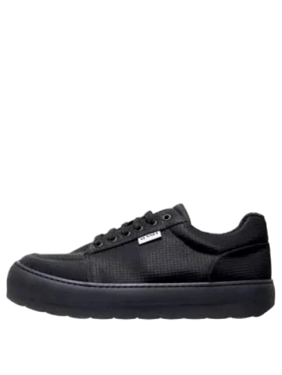 Monochromatic Black Low-Top Sneakers with Textured Upper