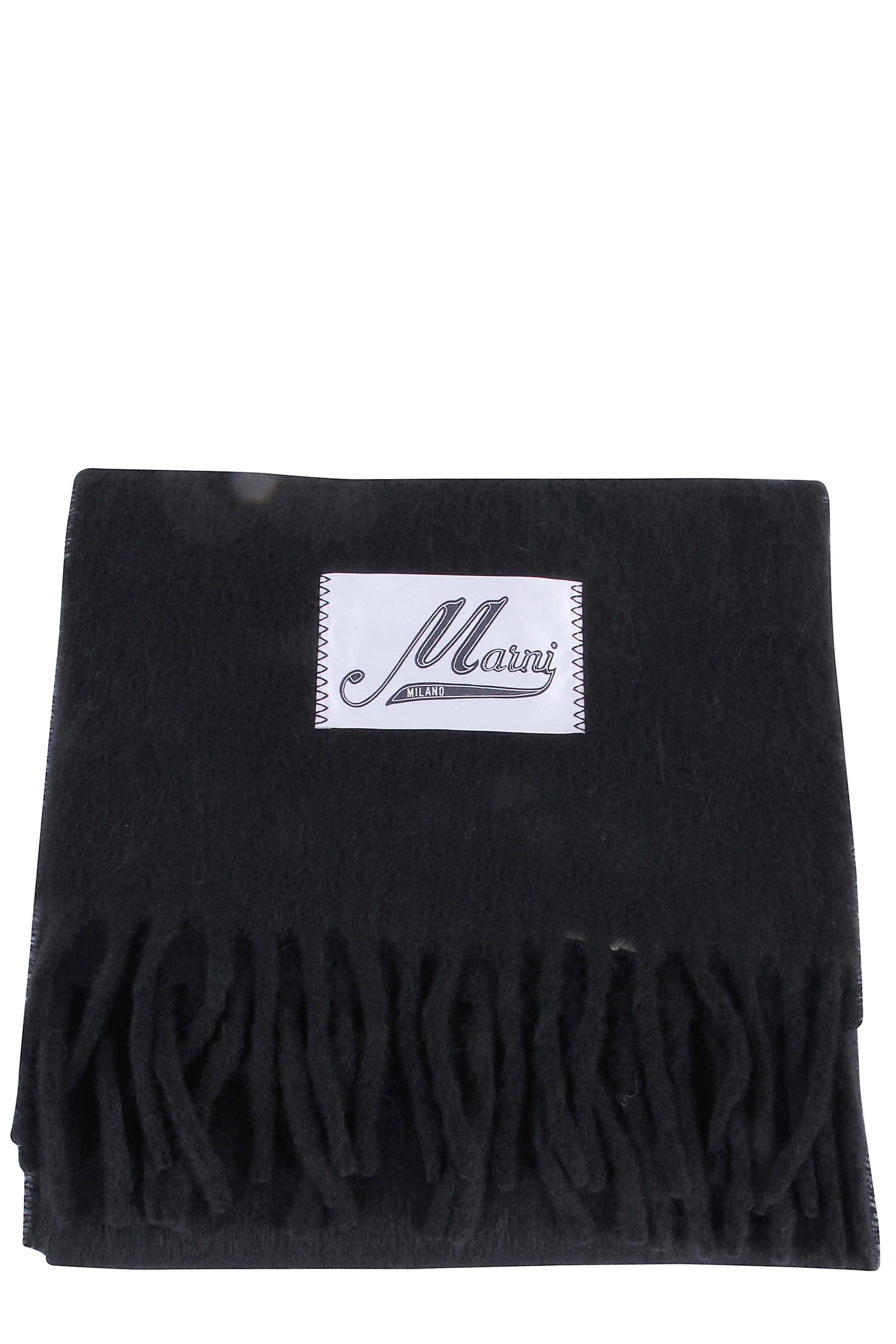 Fringed Black Alpaca Blend Scarf