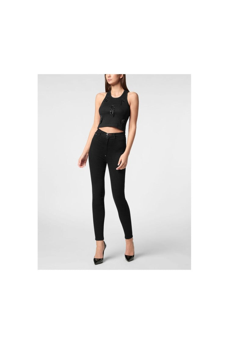 Fringe-Detail Ribbed Crop Top