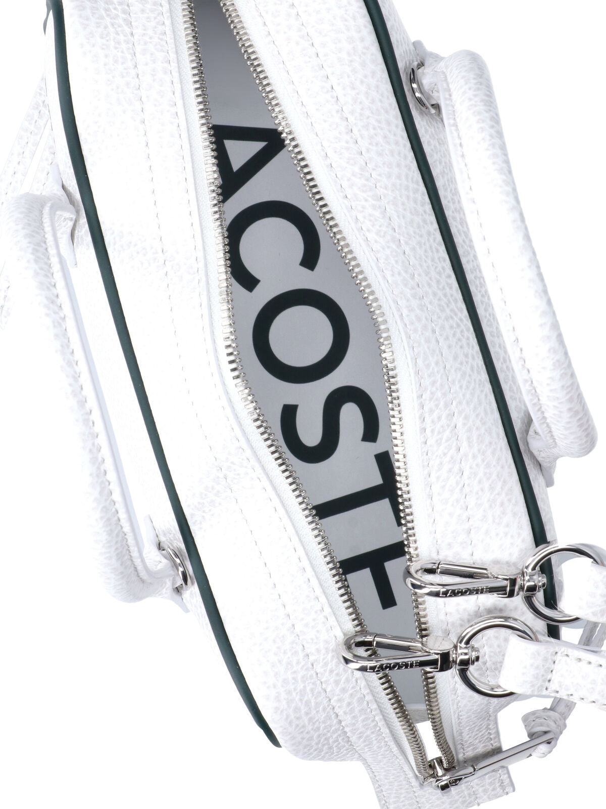 White Rectangular Textured Leather Logo Bag