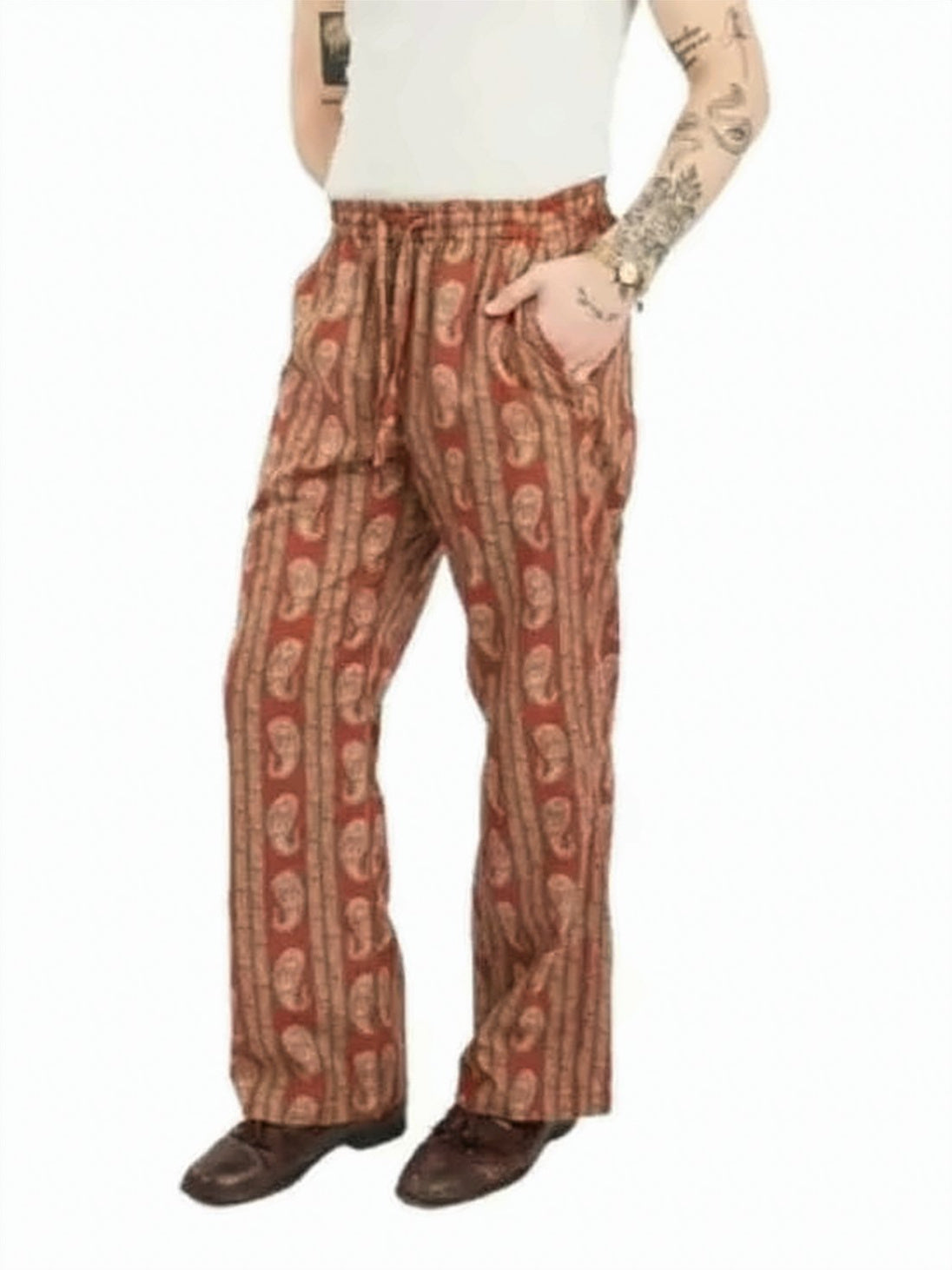 Straight Fit Pants with Paisley Motifs