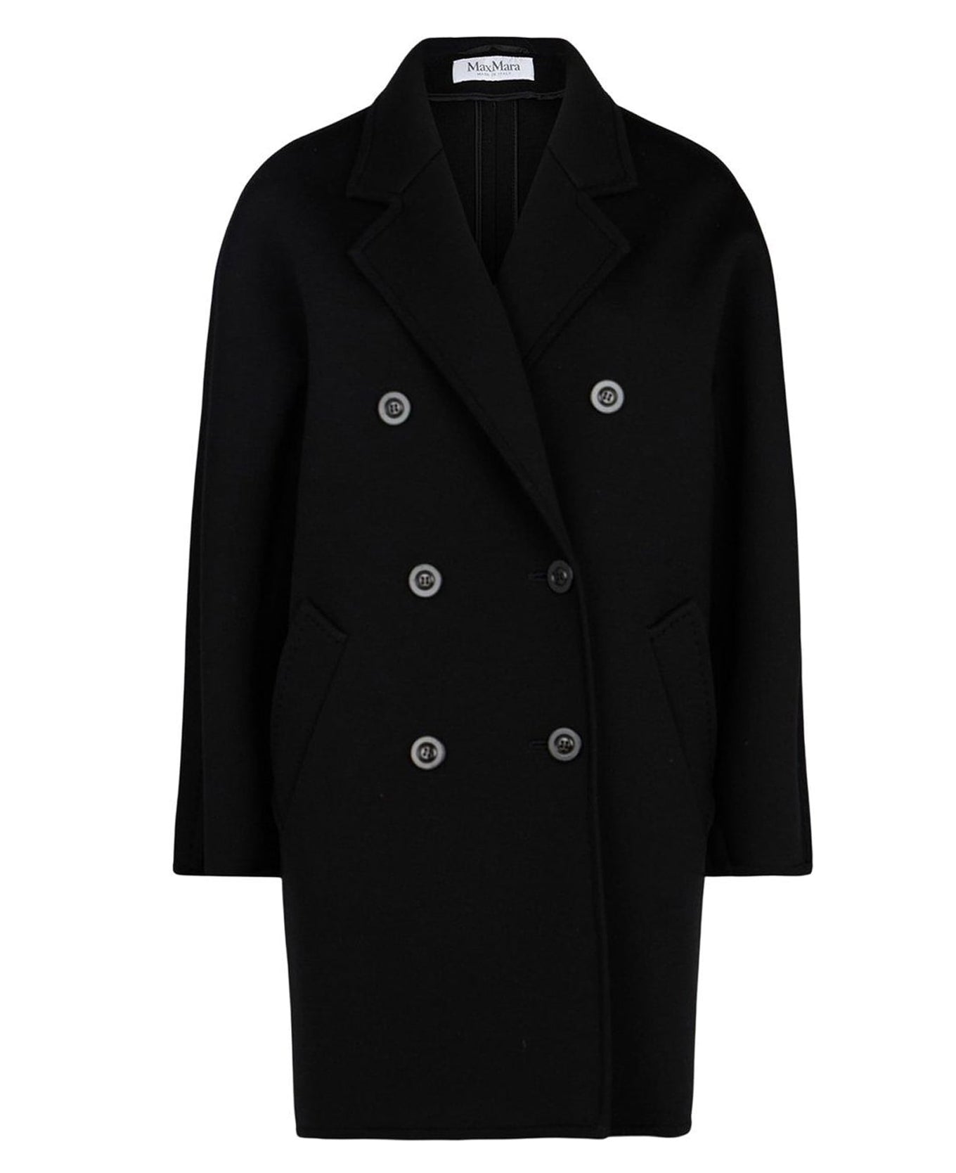 Double-Breasted Black Wool Coat with Tailored Silhouette