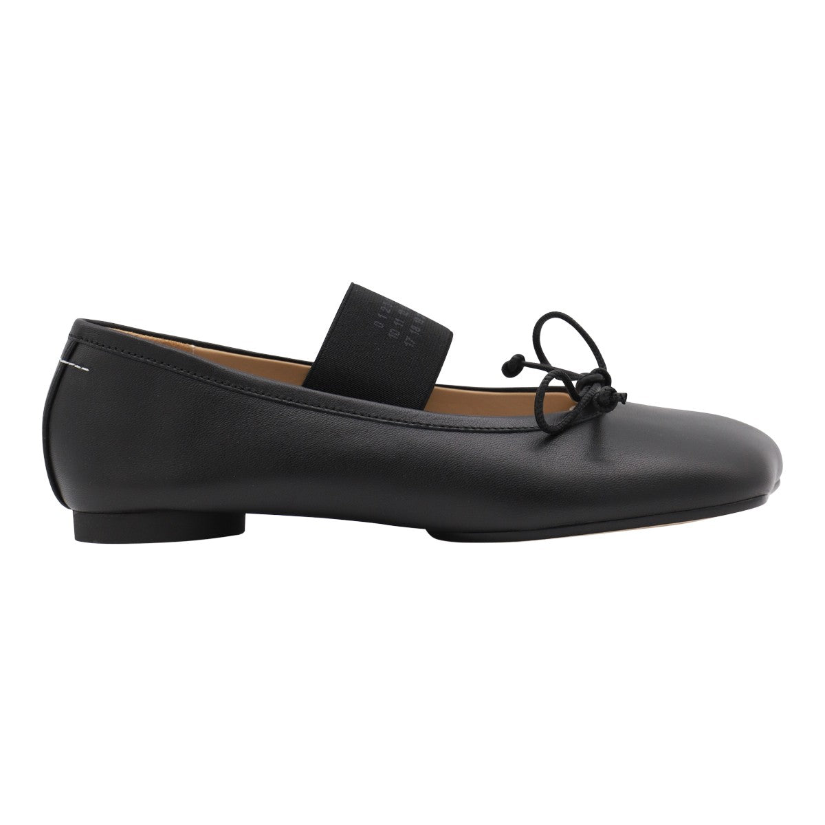 Smooth Black Leather Flats with Bow Detail