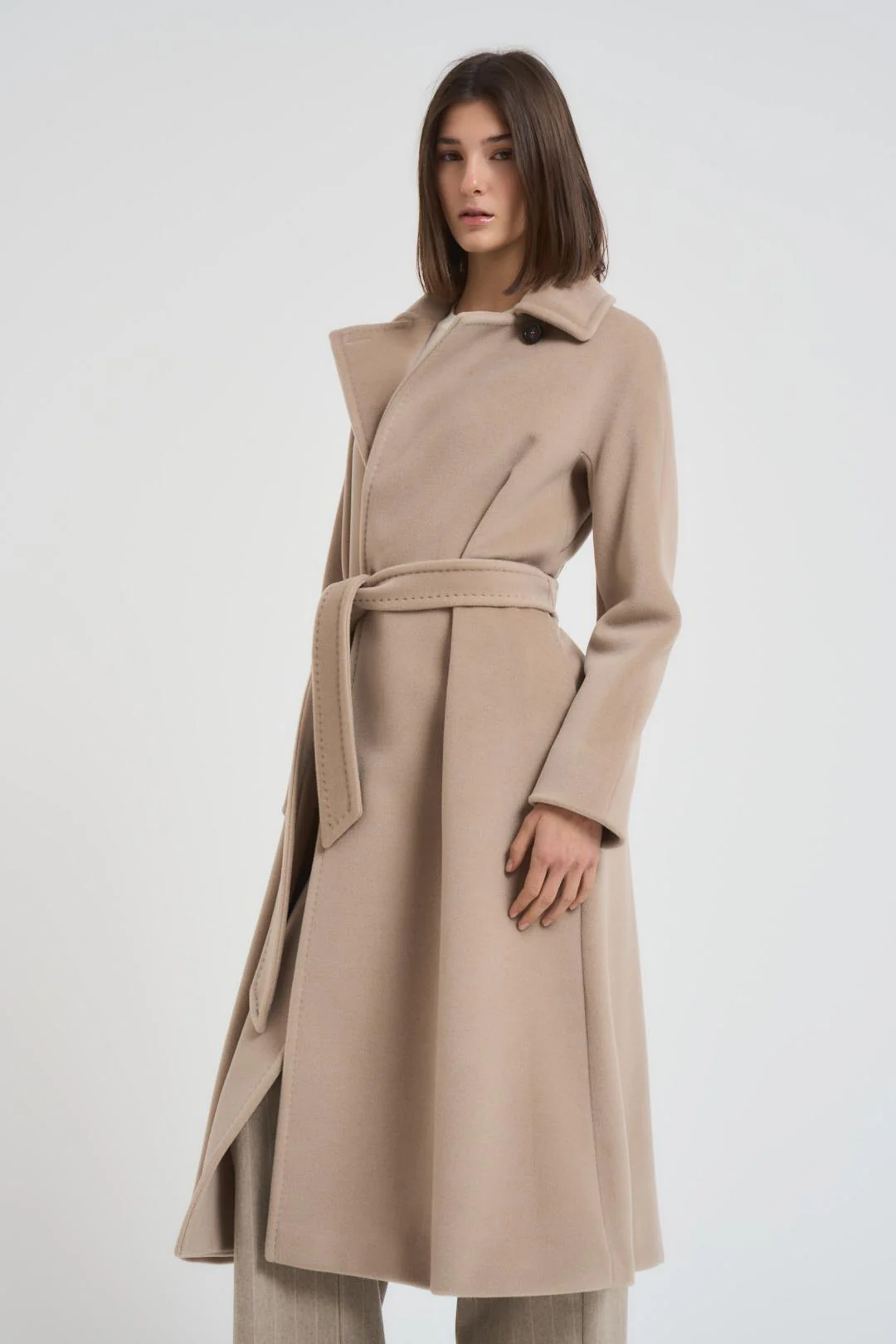 Classic Long Coat With Wide Notched Collar