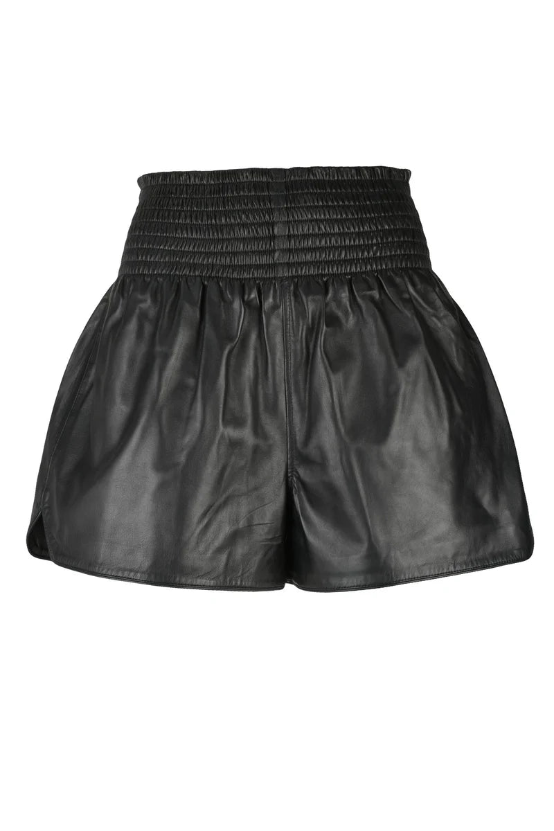 High-Waisted Leather Shorts - Black