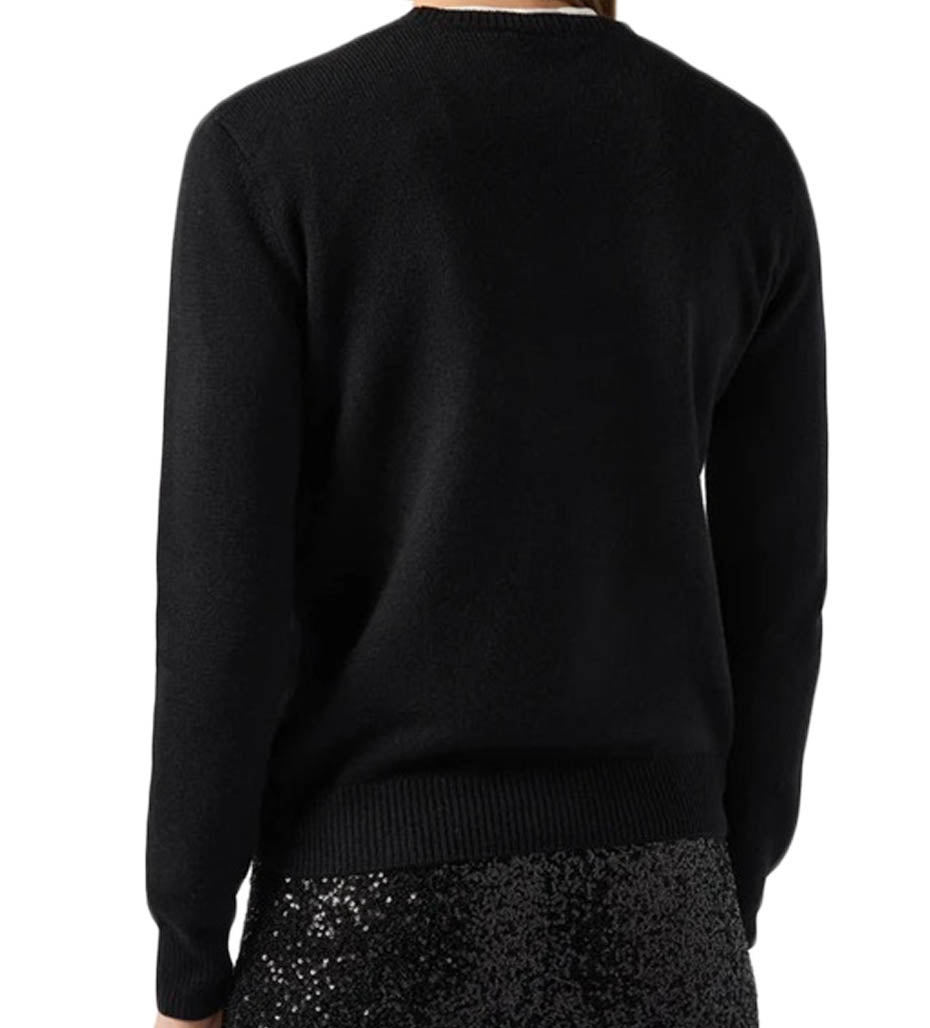 Black Long-Sleeved Sweatshirt with Rhinestone Detail