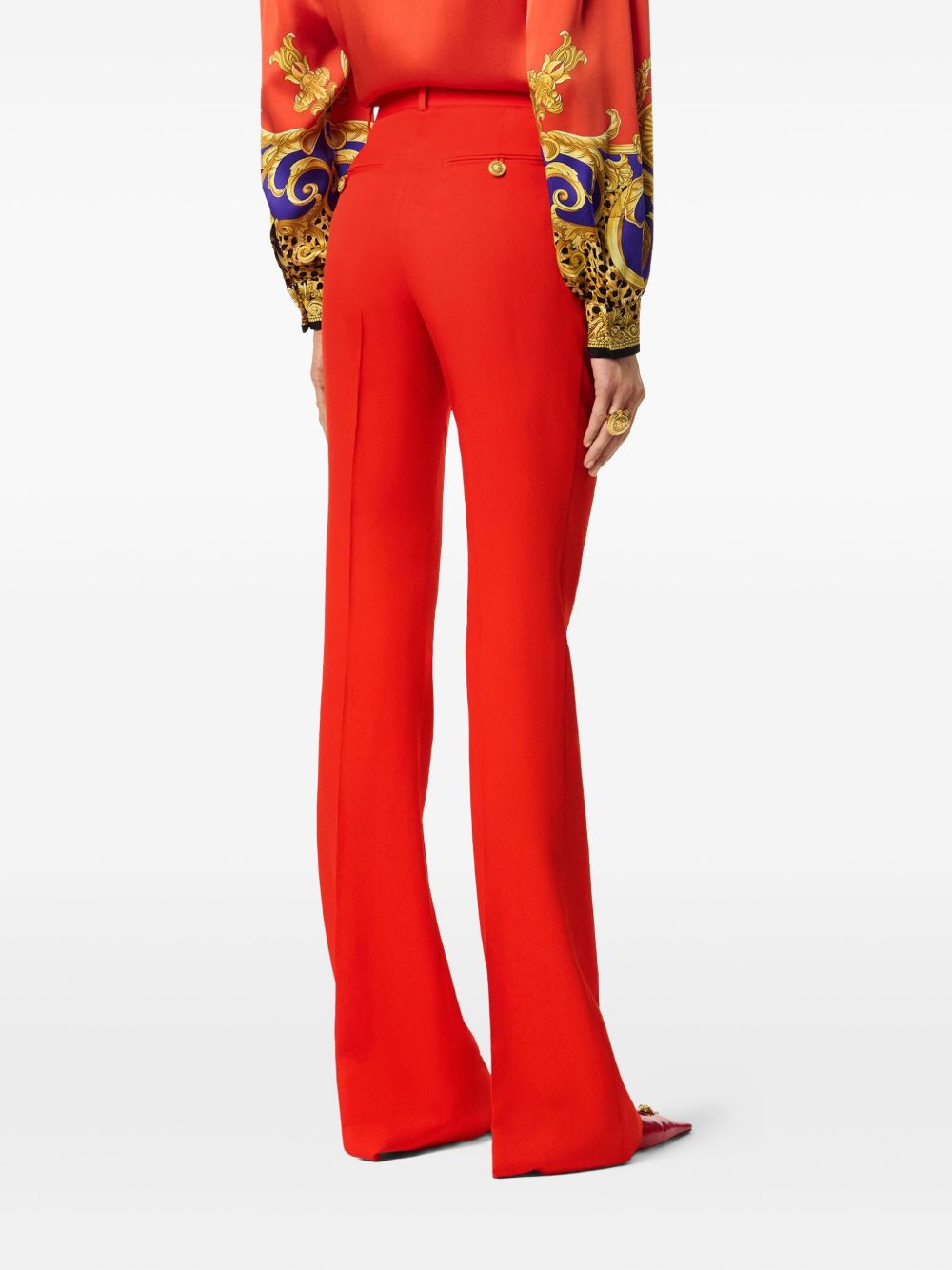 High-Waisted Flared Trousers in Bold Red