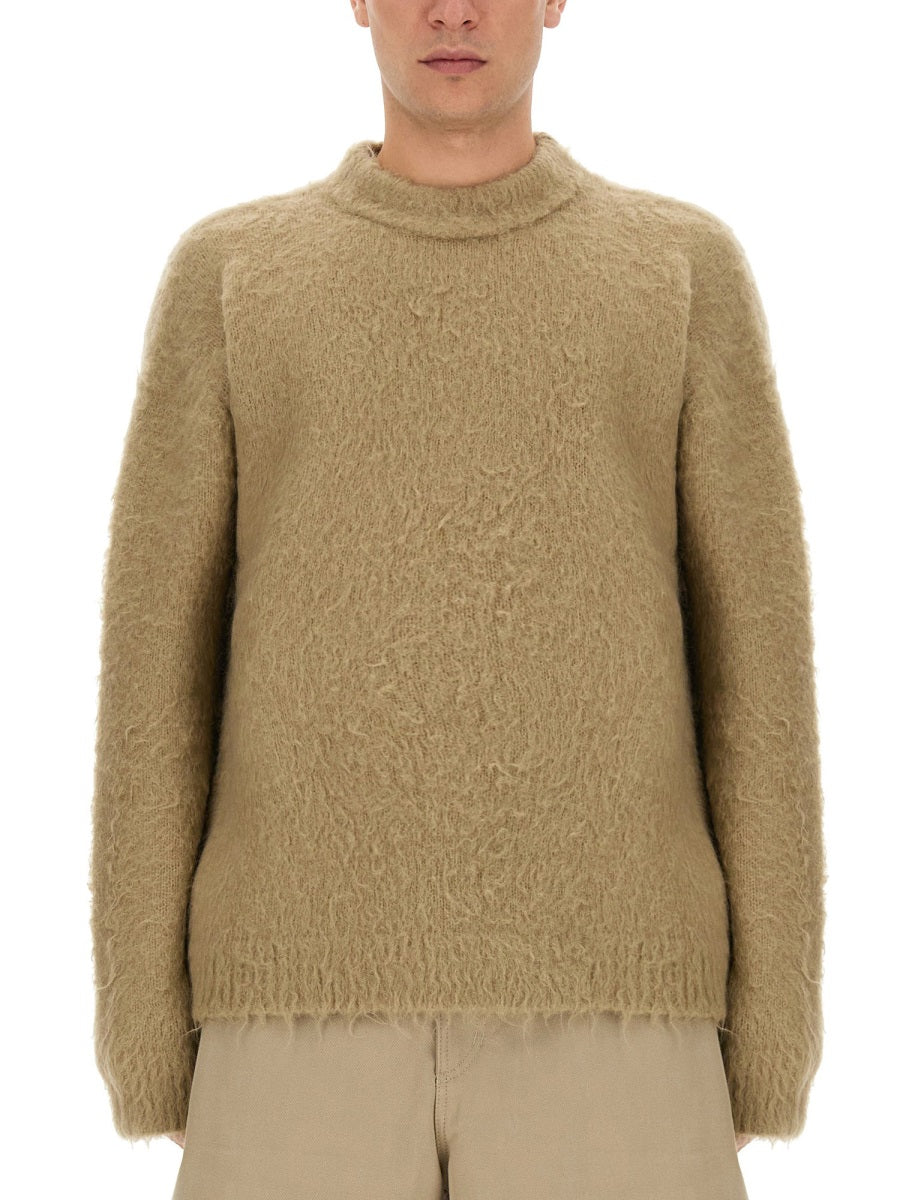 Fuzzy Wool Blend Sweater With High Neckline