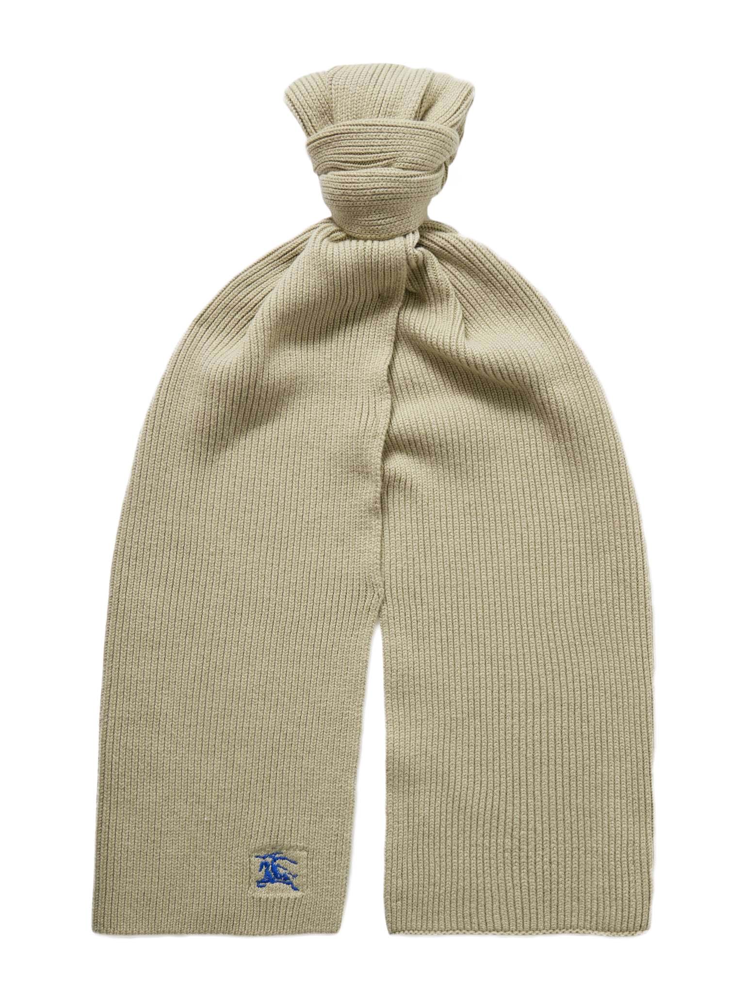 Ribbed Cashmere Scarf with Embroidered Logo