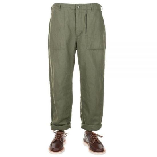 Relaxed Fit Straight Pants with Patch Pockets and Textured Fabric