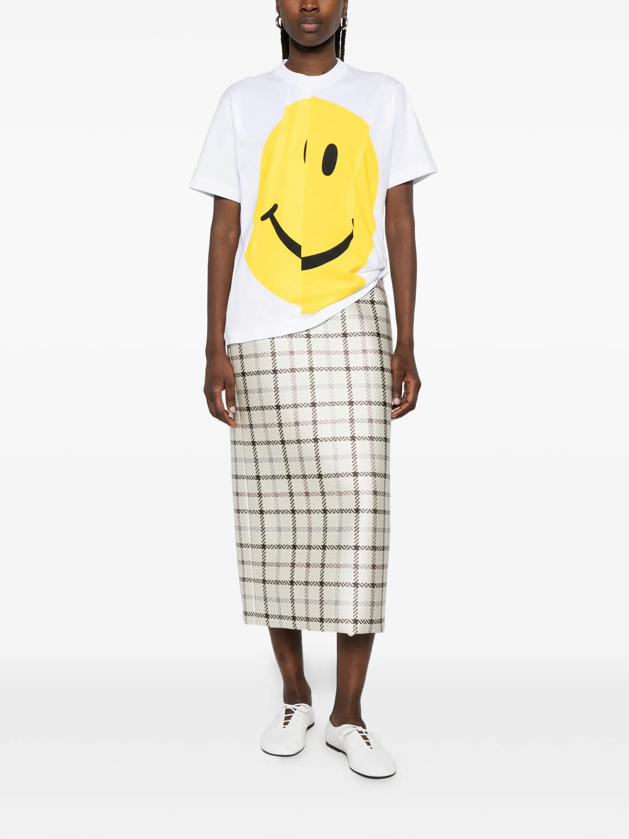White Abstract Smiley Face Graphic Cotton T-Shirt