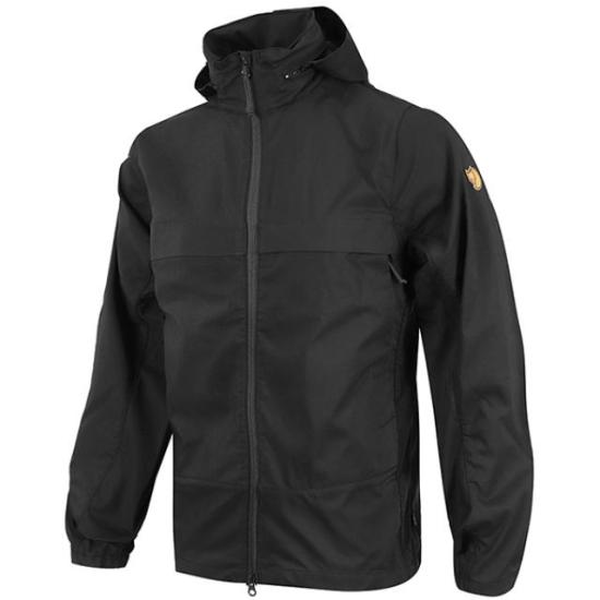 Hooded Black Jacket With Minimalist Design And Elastic Cuffs