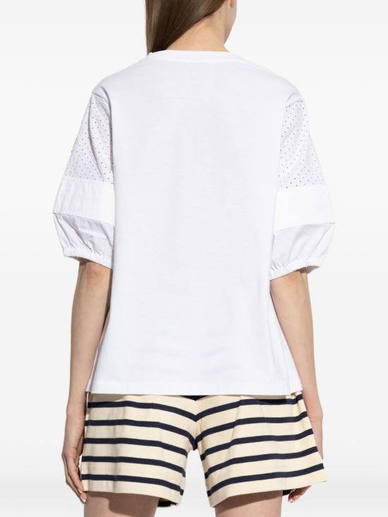 Puffed Sleeve Cotton Jersey Top With Eyelet Detailing