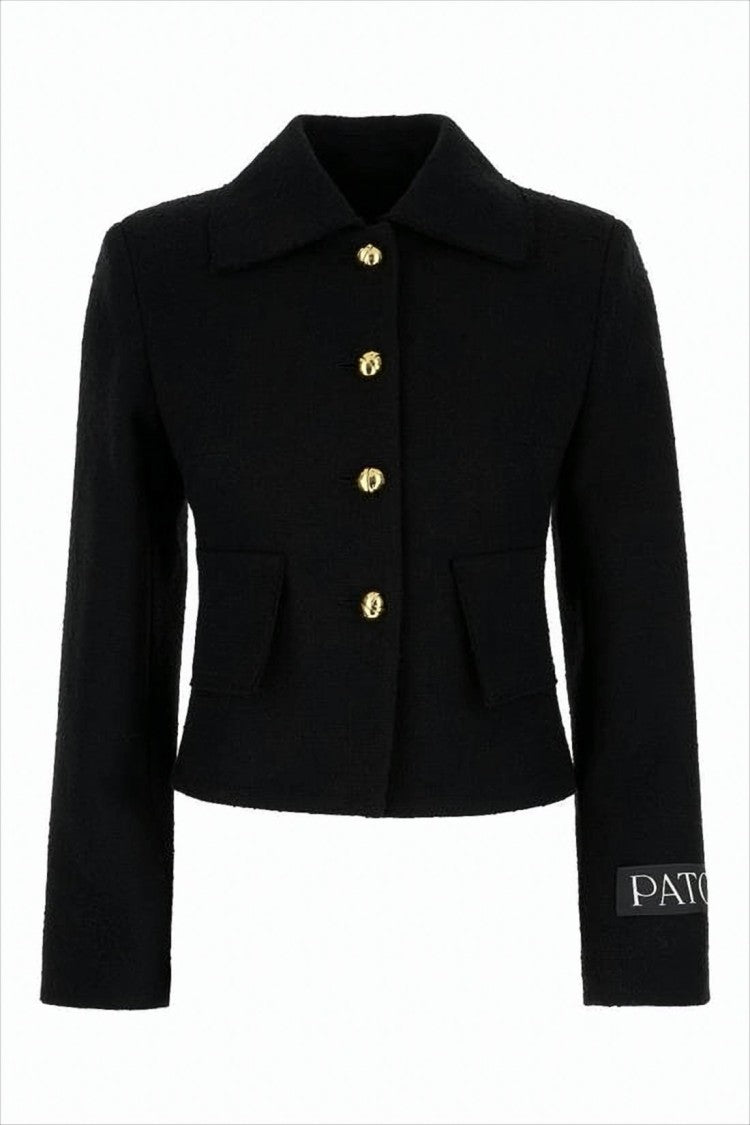 Structured Black Wool Blend Jacket with Classic Collar