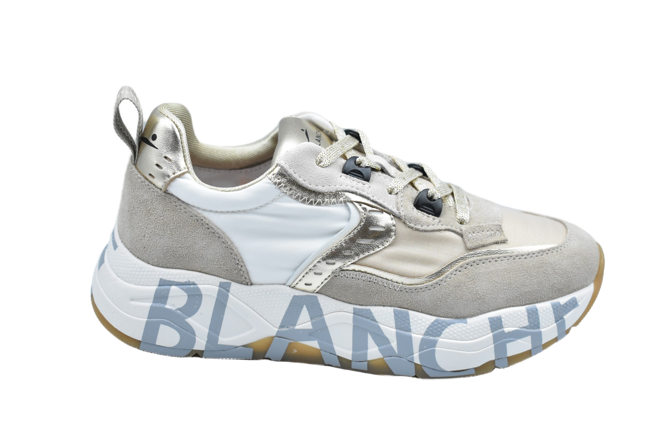 Beige-Platinum Low Sneakers With Contrasting Stitching
