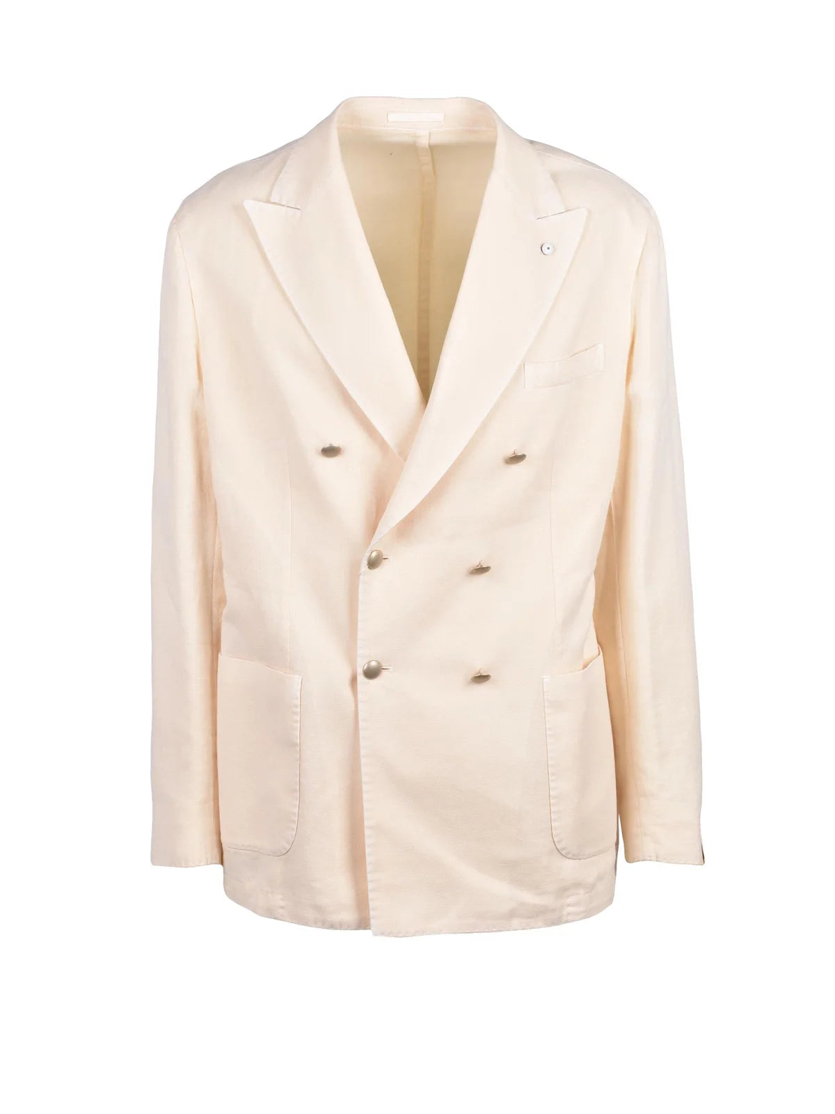 Cream Cotton Ramie Double-Breasted Jacket