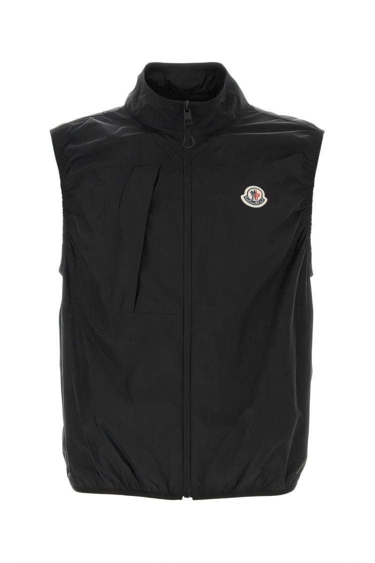 Black Polyamide Vest With Front Zip Closure