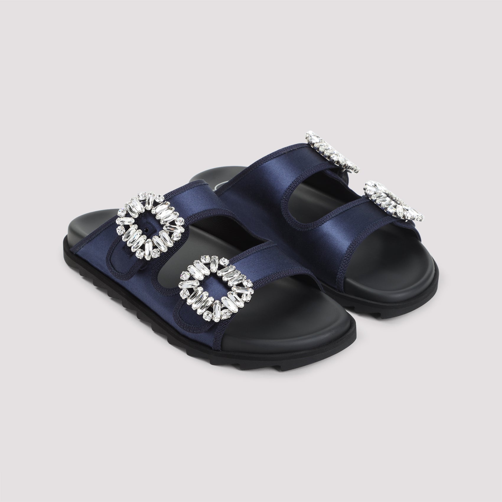 Deep Blue Satin Slide Sandals