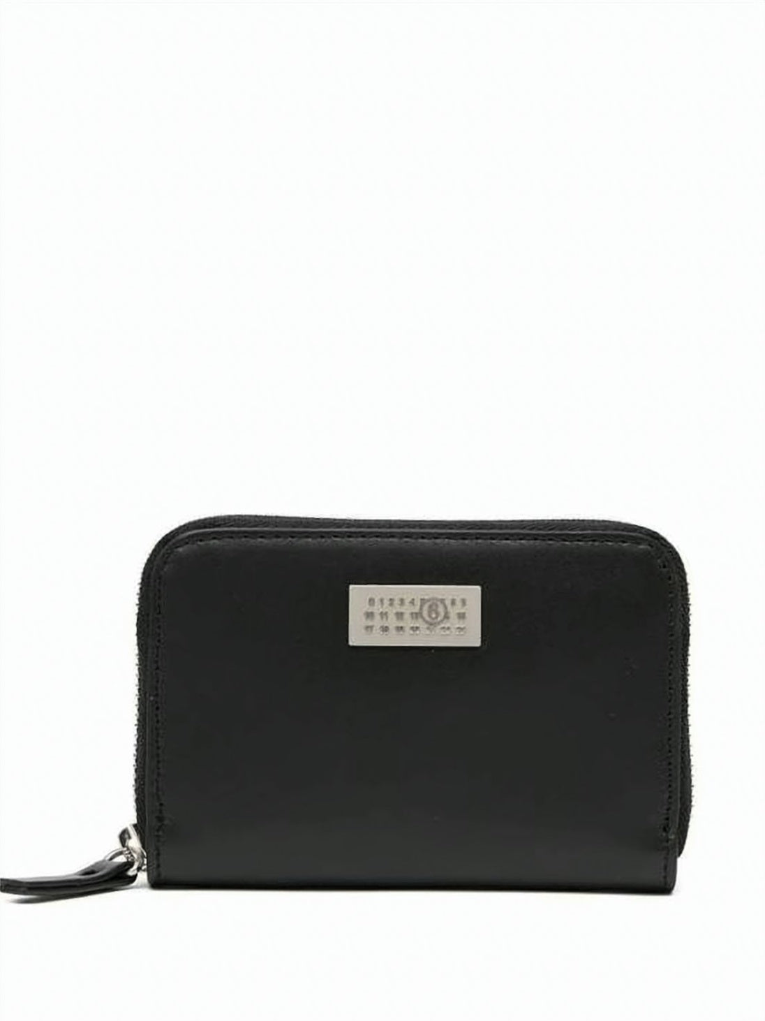 Calf Leather Wallet with Zip-Around Closure and Silver Plaque
