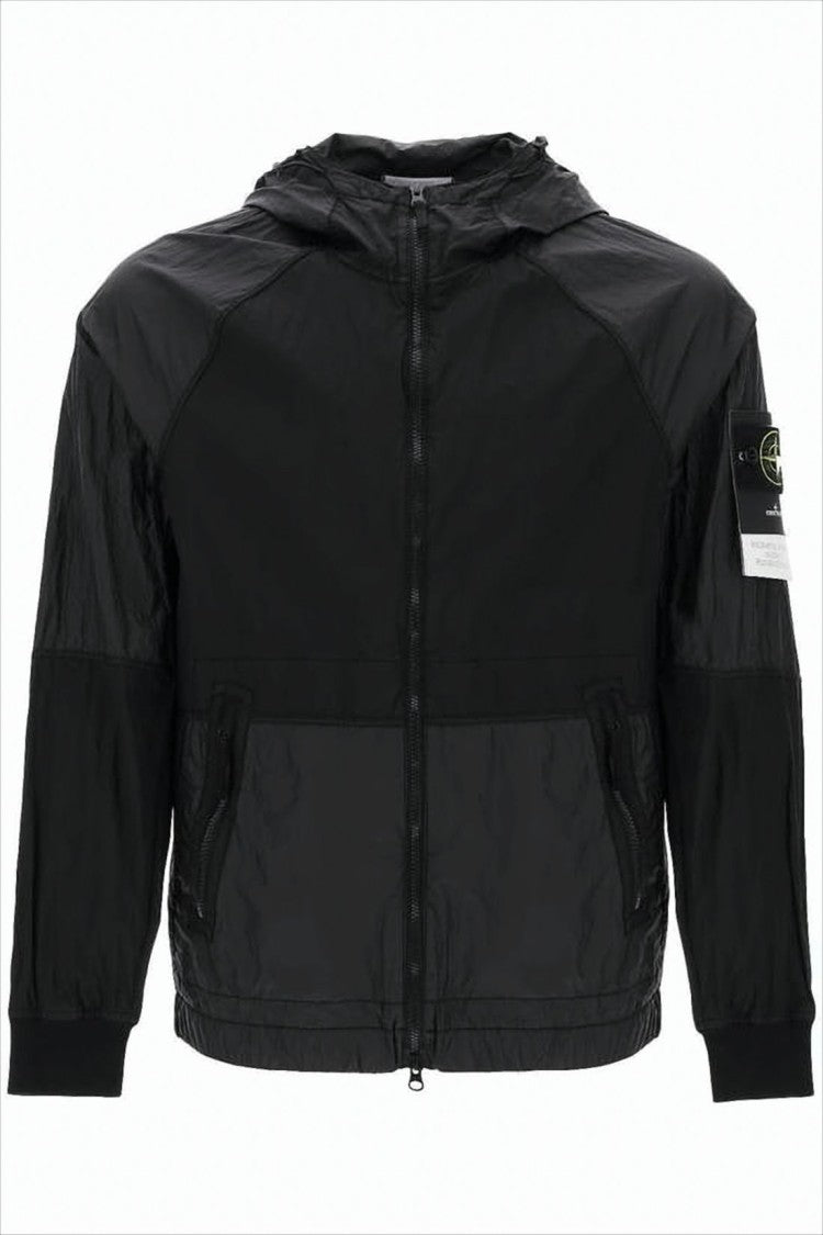 Hooded Lightweight Jacket with Glossy Polyamide Panels