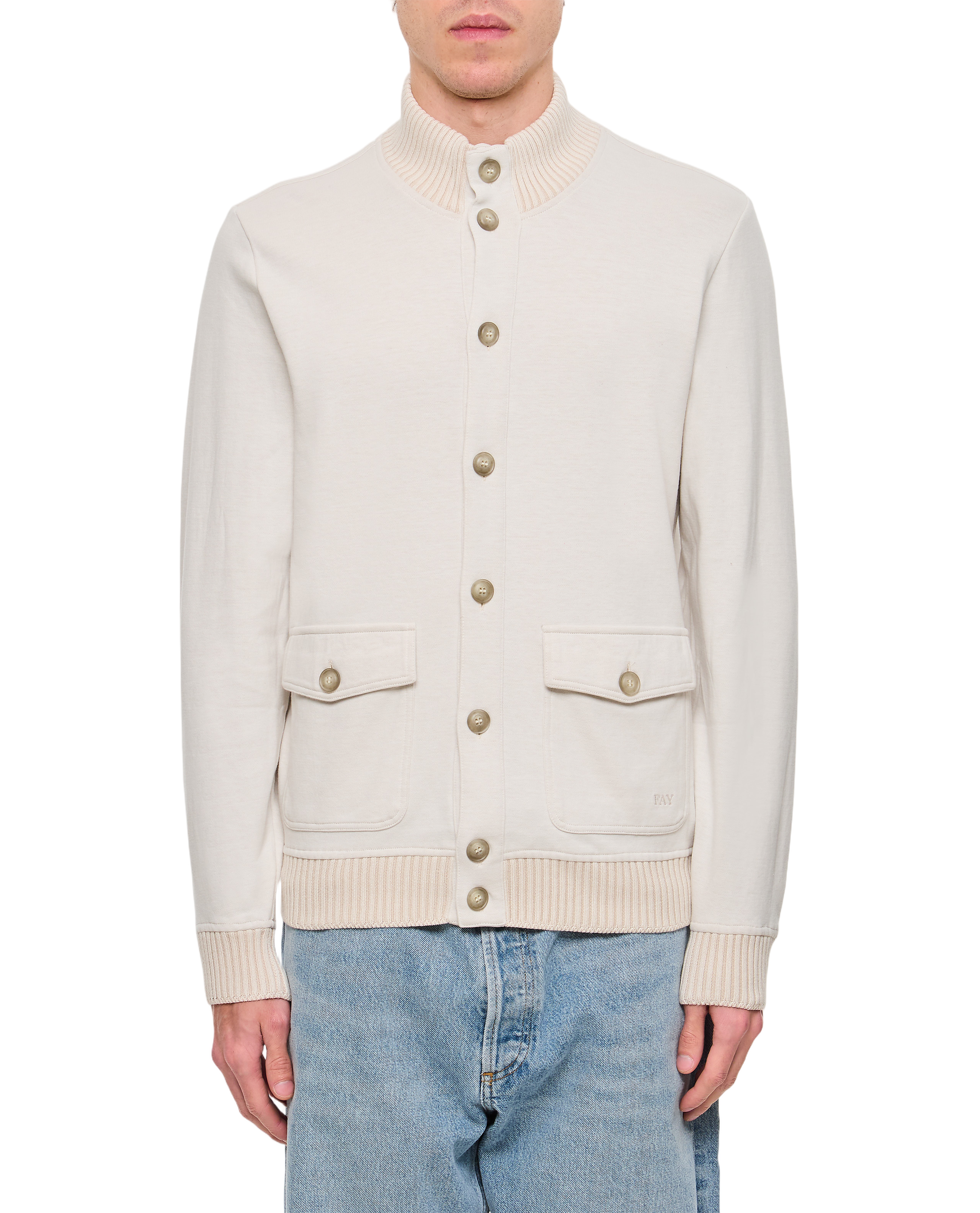 Beige Bomber Jacket With Button Closure