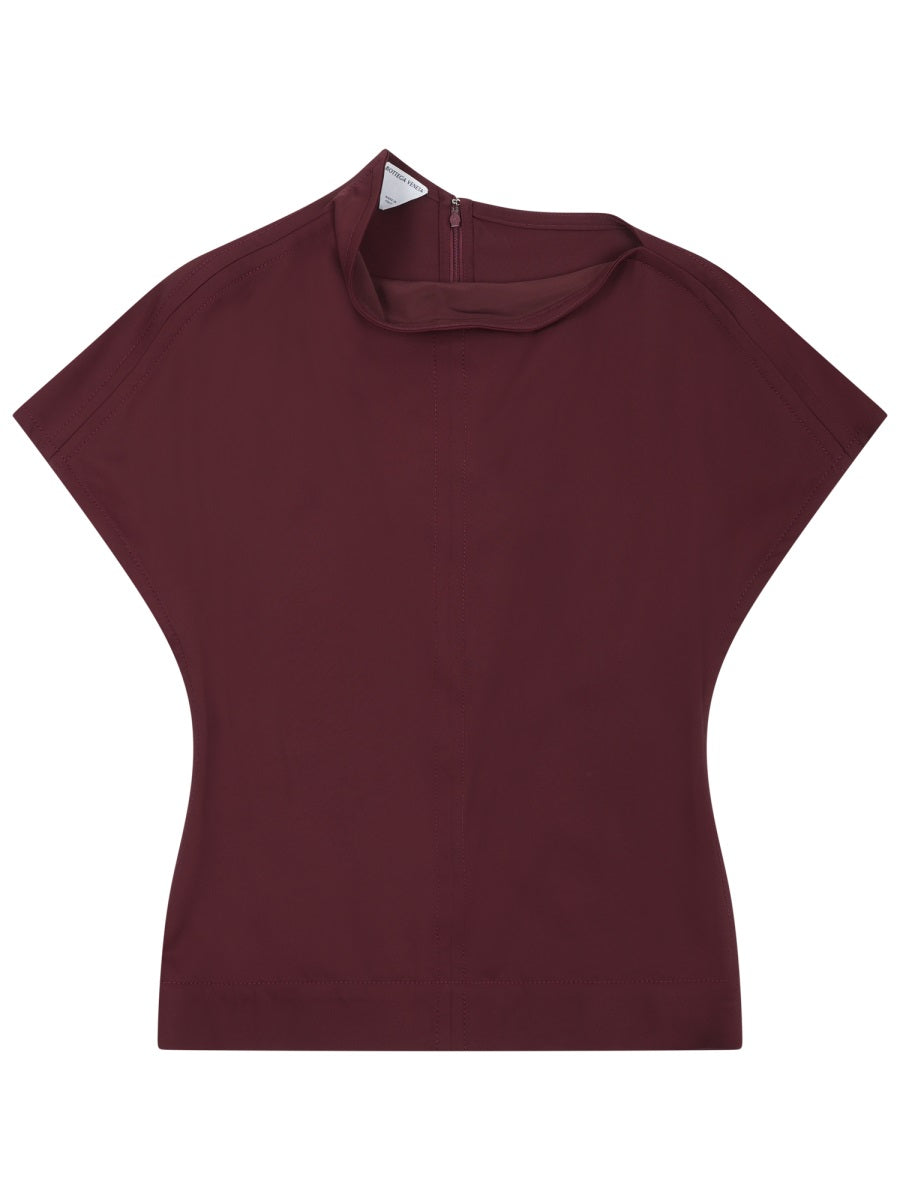 Draped Burgundy Top With Asymmetrical Neckline