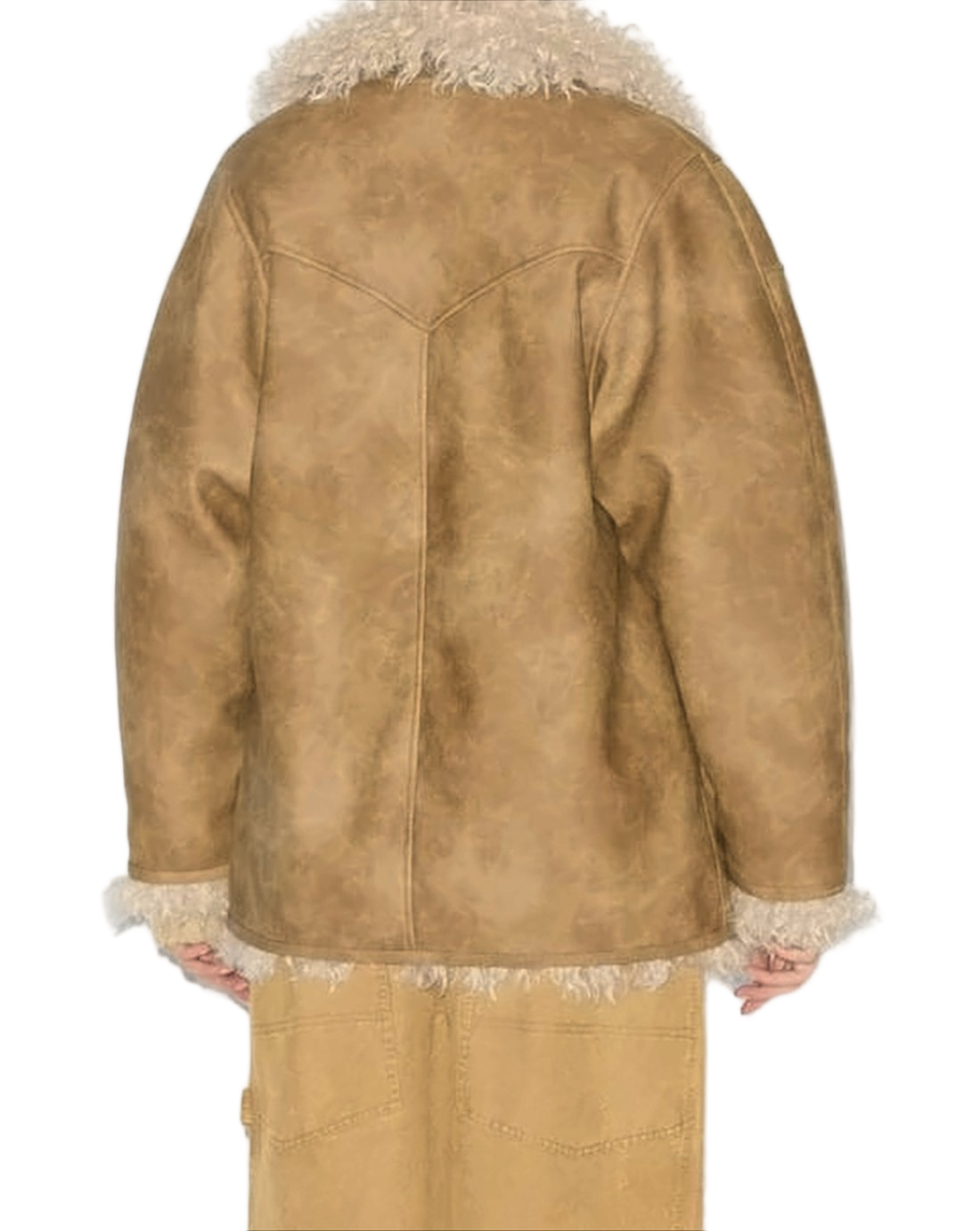 Boxy Short Coat with Plush Shearling Collar