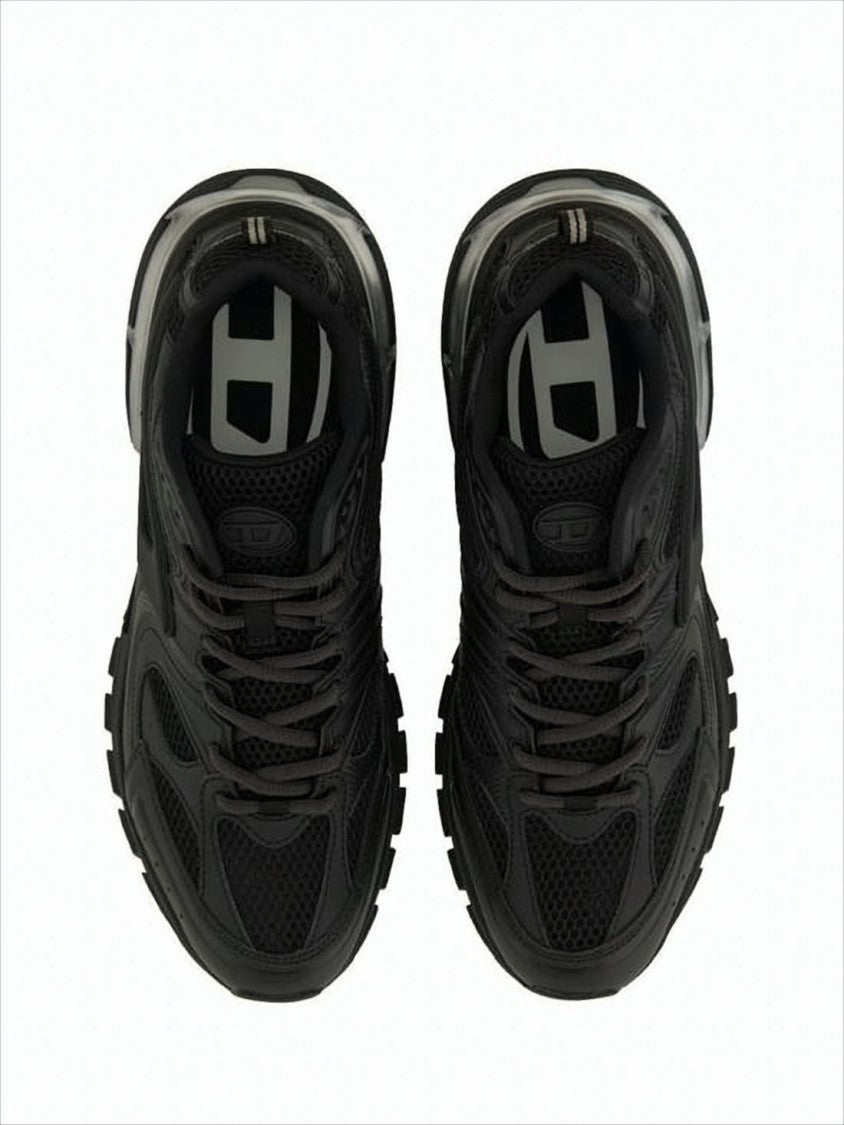 Black Mesh Sports Sneakers with Textured Sole