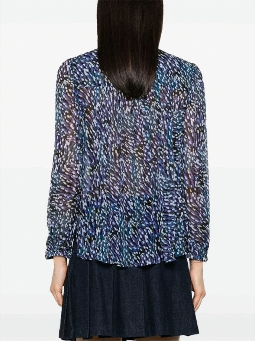 Abstract Pattern Semi-Sheer Blouse with Keyhole Detail