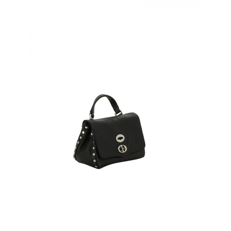 Textured Leather Shoulder Bag With Turn-Lock Closure And Edgy Detailing