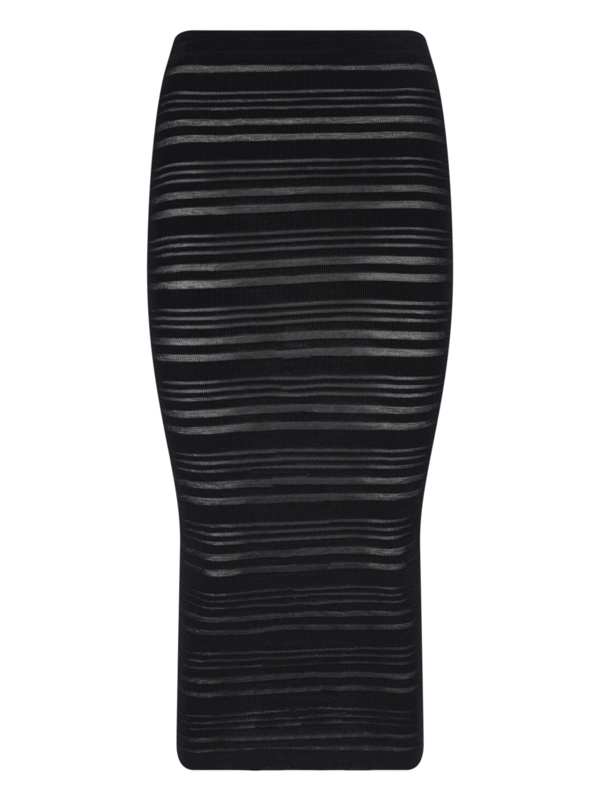 Black Semi-Transparent Ribbed Maxi Skirt