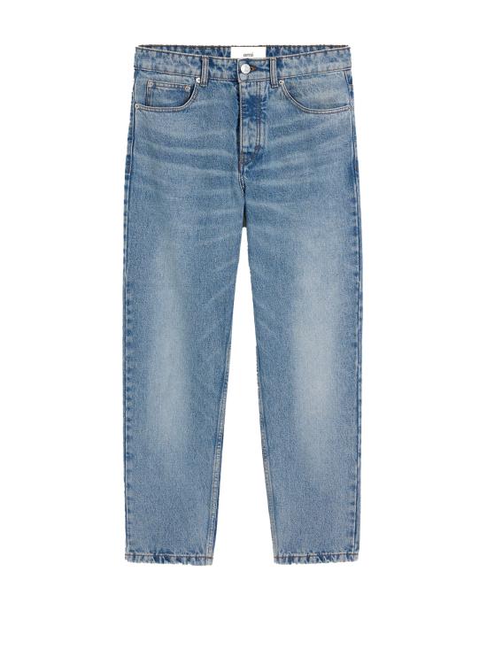 Straight-Leg Denim Pants with Whiskering Detail