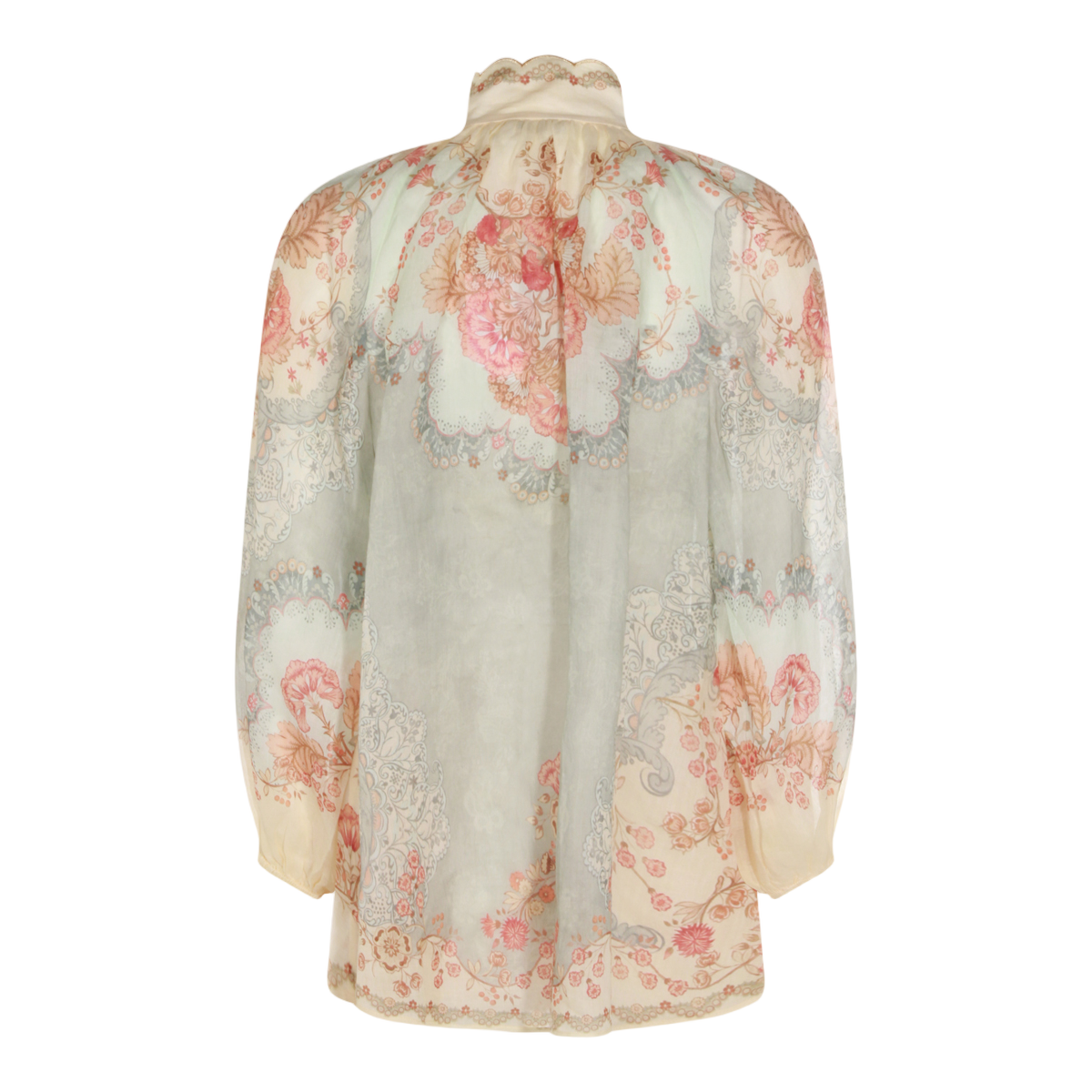 Pastel Floral Print Shirt with Scalloped Collar
