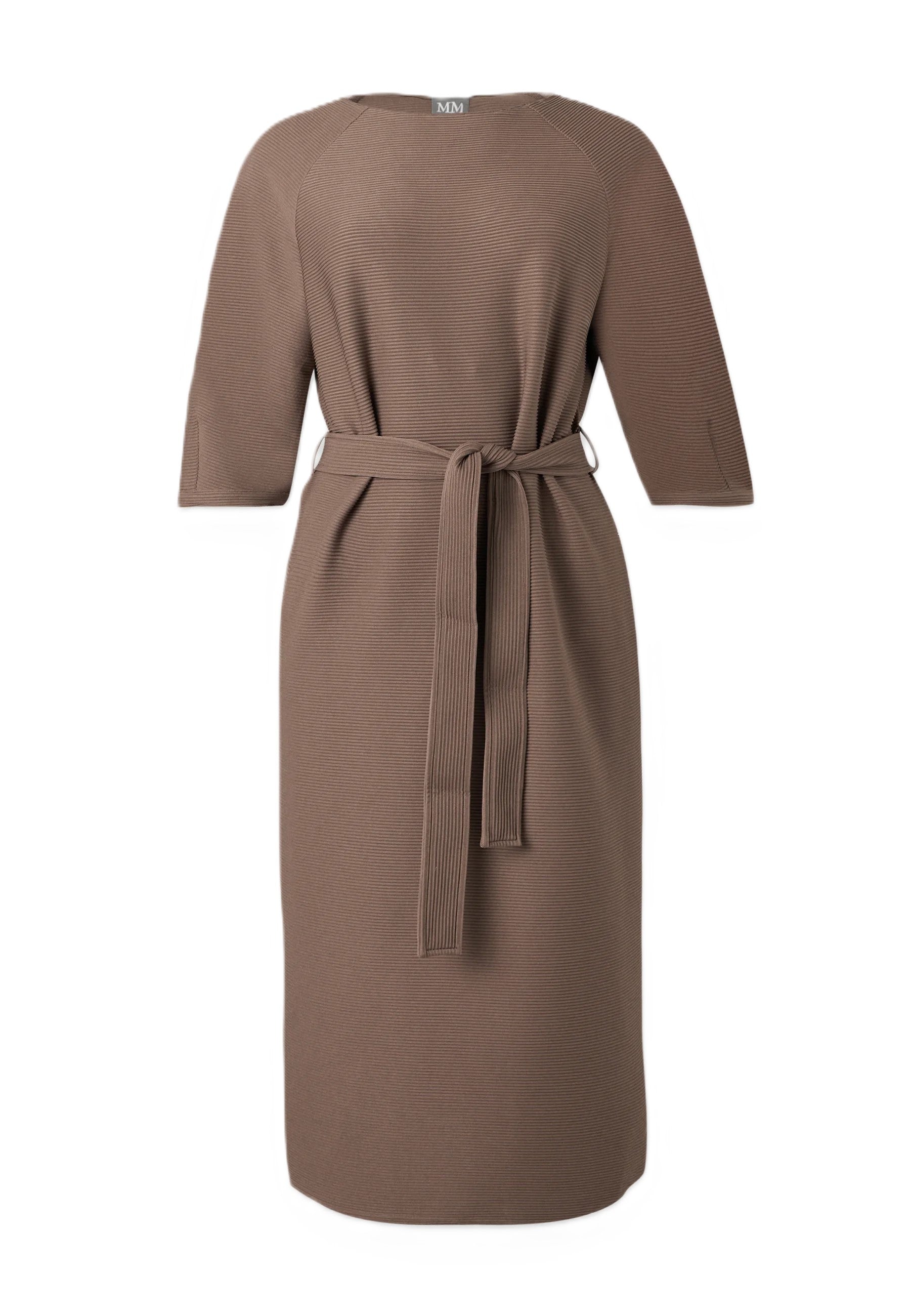 Knee-Length Dress with Elbow-Length Sleeves and Ribbed Texture