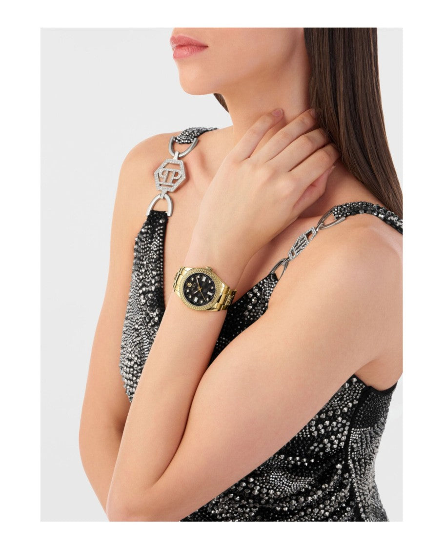 Queen Crystal Watch With Black Guilloche Dial