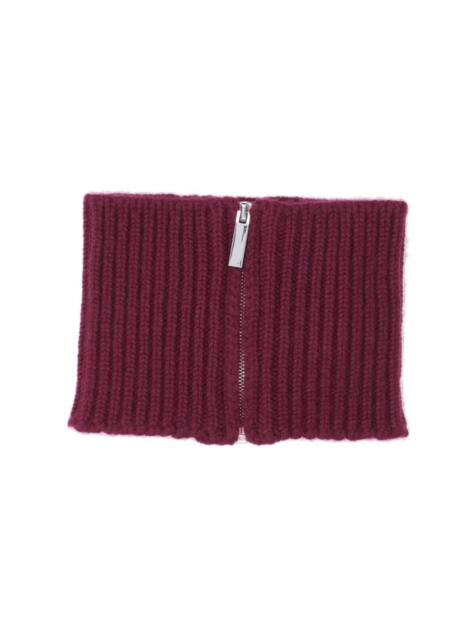 Ribbed Knit Scarf With Central Zipper In Deep Red