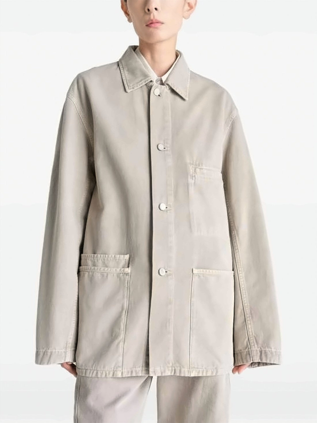 Beige Washed Cotton Patch Pocket Jacket