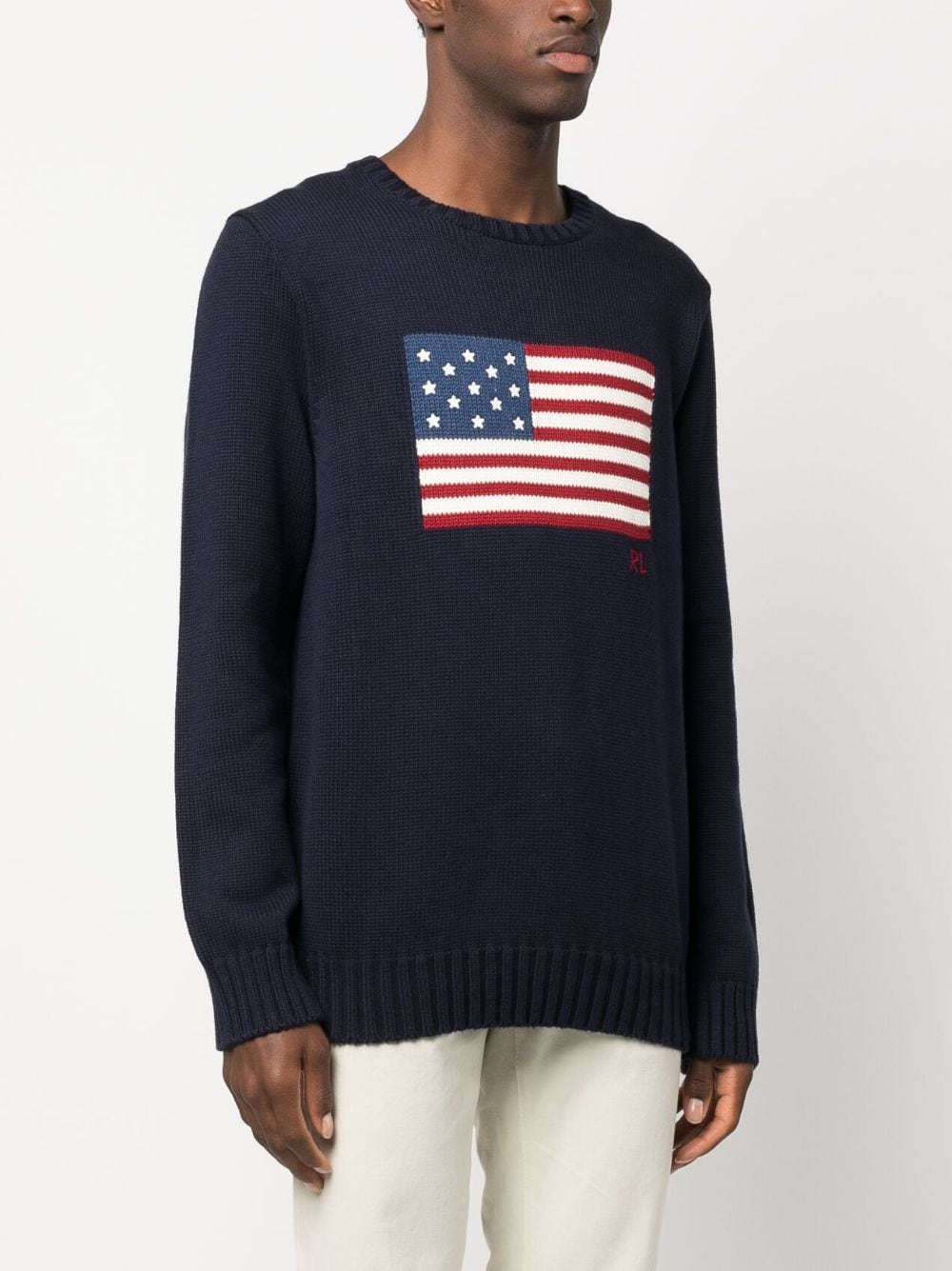 Navy Pullover Flag Motif Cotton Pullover