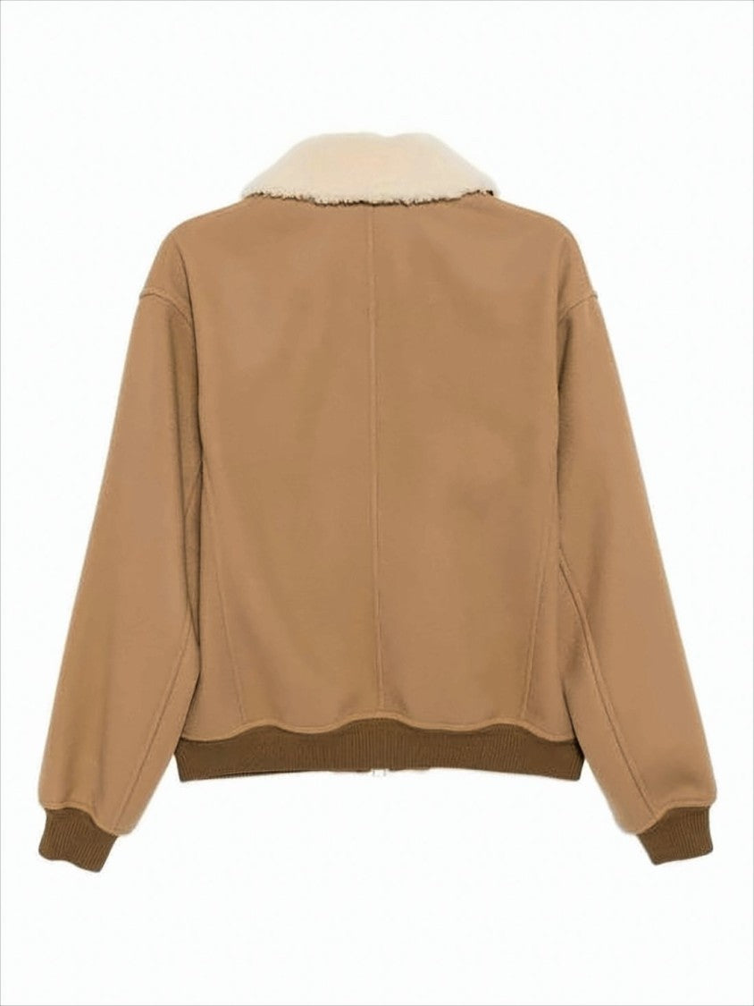 Cropped Wool Jacket with Plush Shearling Collar