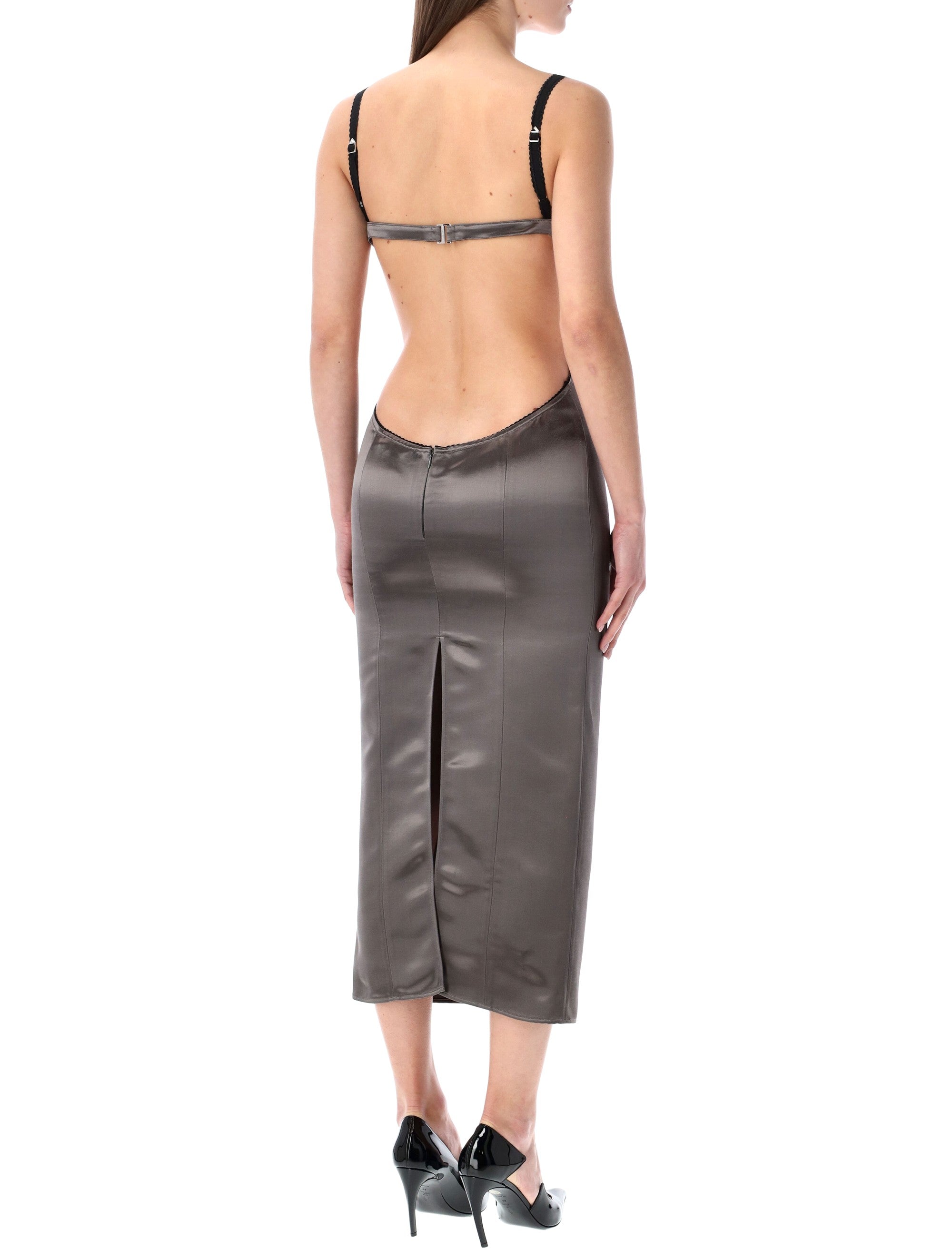 Grey Satin Midi Dress