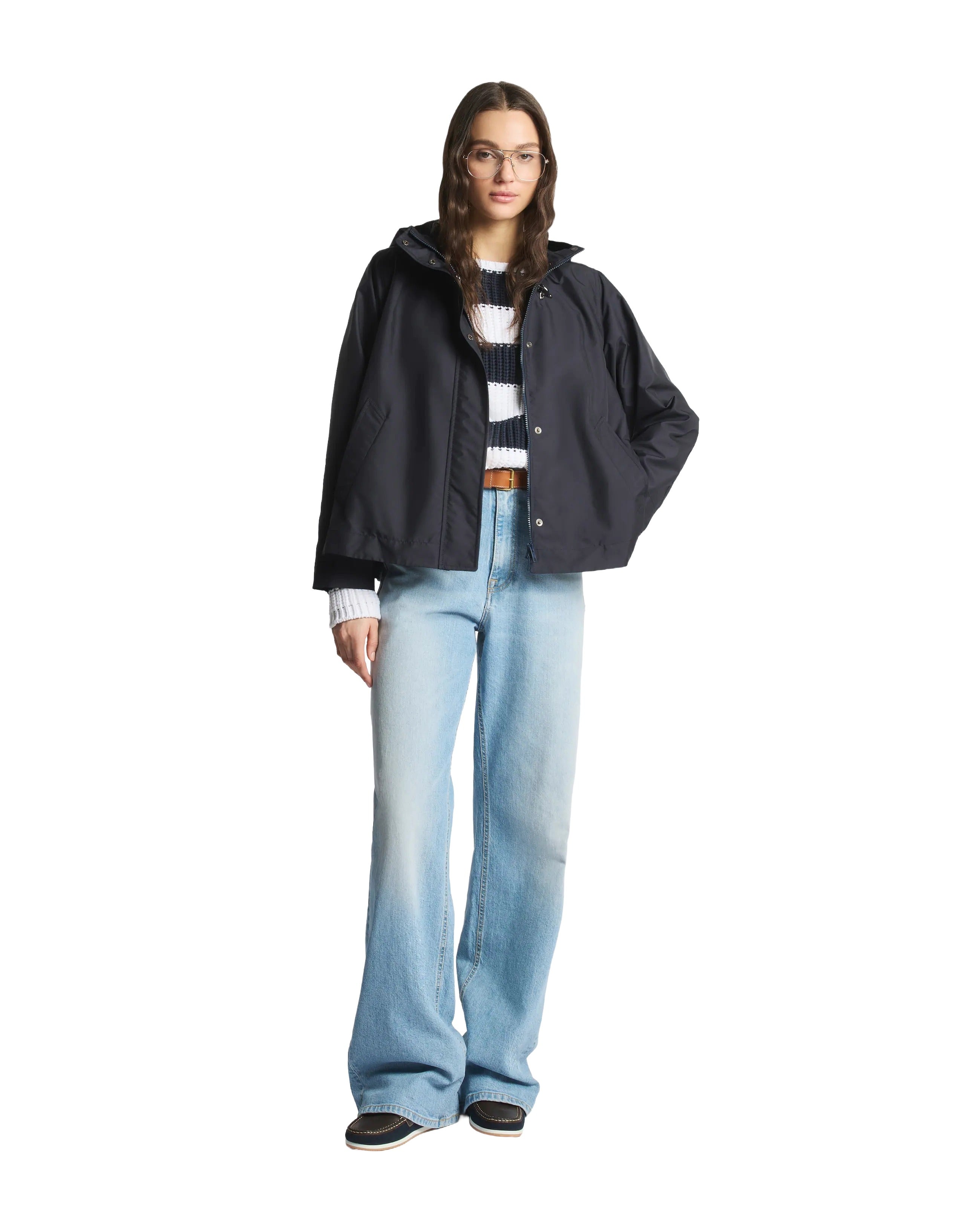 Short Hooded Parka with Adjustable Hem