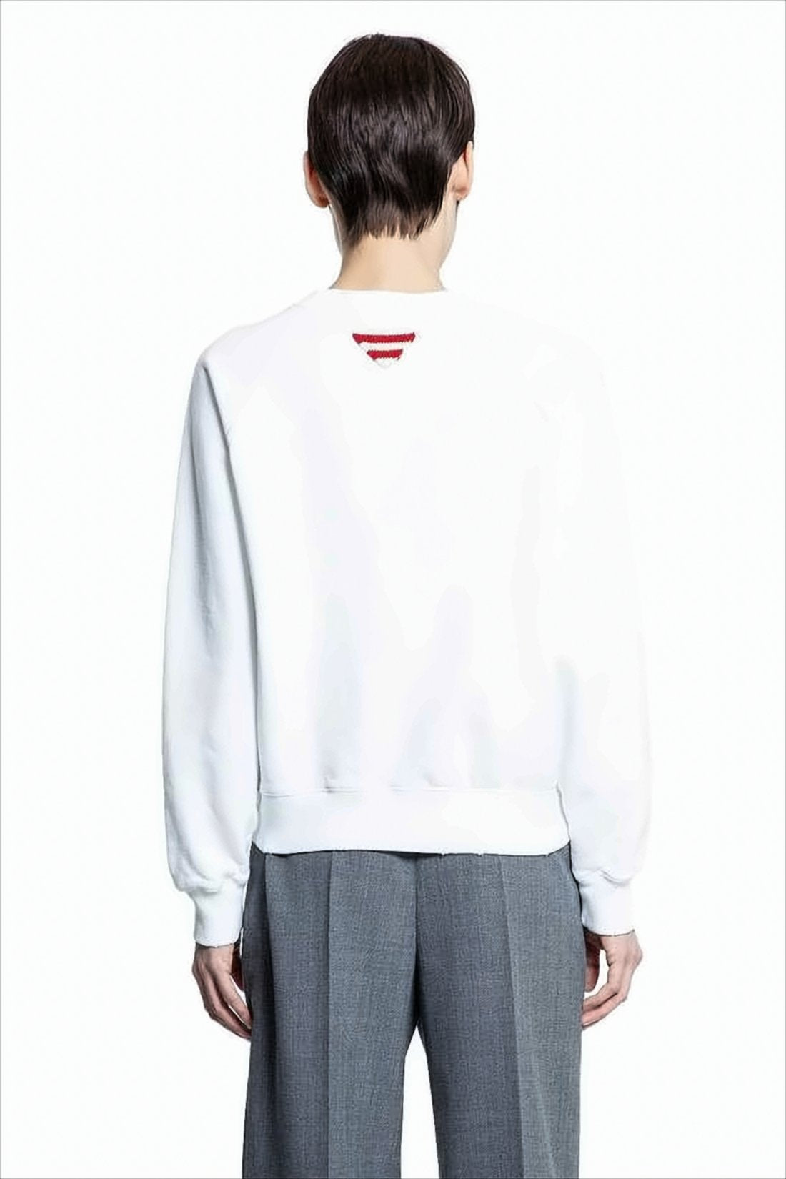 Long-Sleeve White Sweatshirt with Embroidered Logo