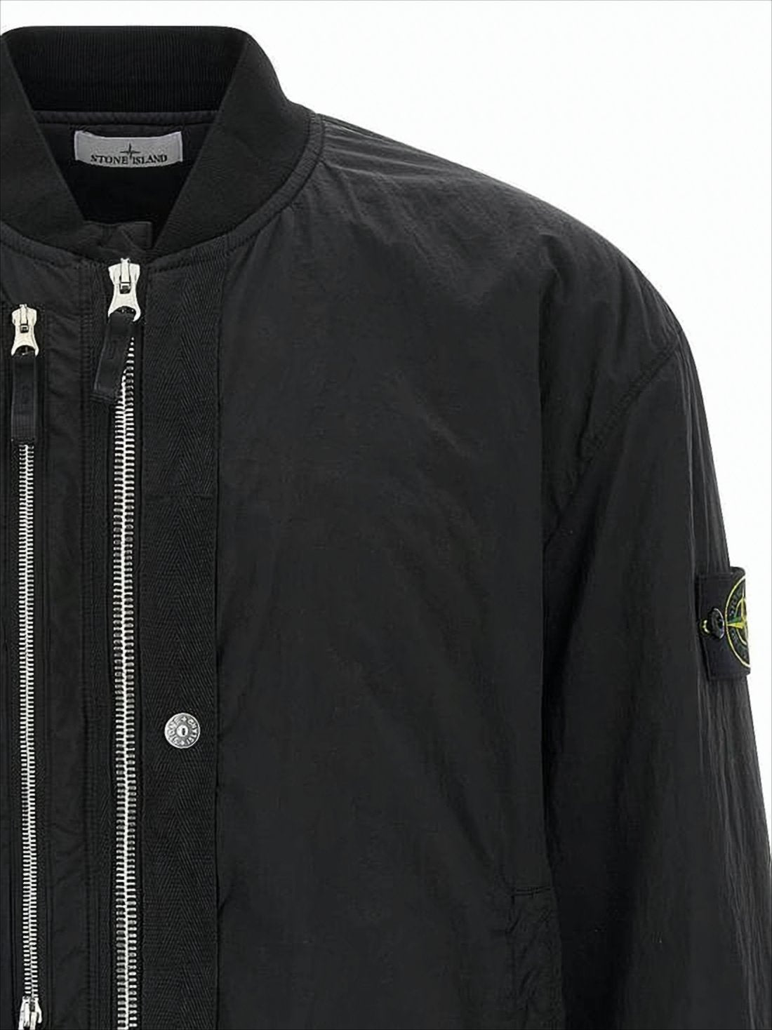 Black Bomber Jacket With Ribbed Finishing